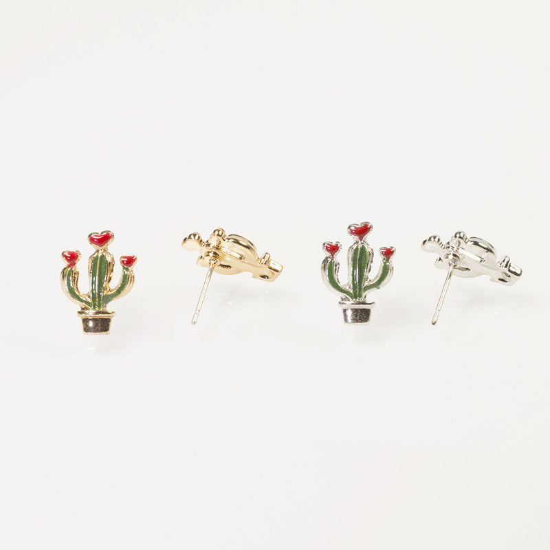 Flower cactus stud earrings set