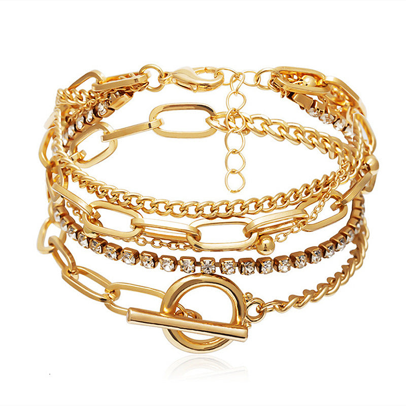 Multi-layer Rhinestone Chain Geometric Hollow Heart Bracelet