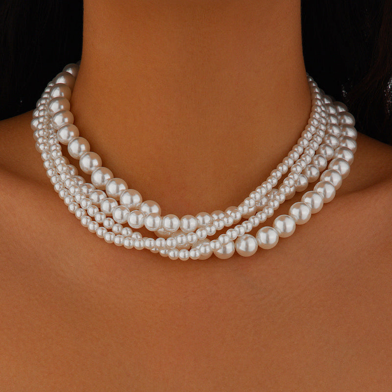 Elegant Multilayer Imitation Pearl Chain Necklace Women