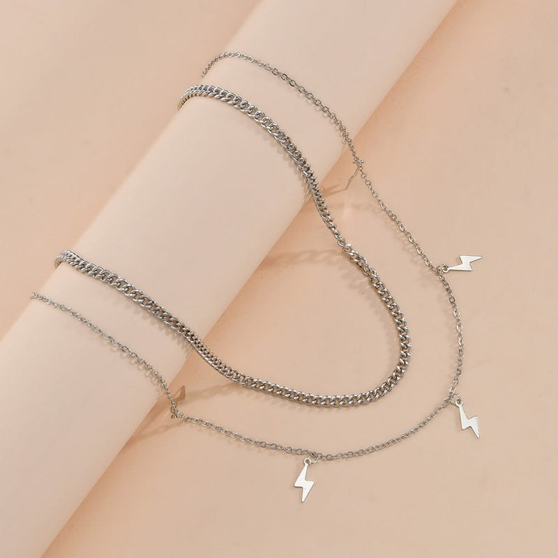 Layer Chain Lightning Pendant Choker Necklace