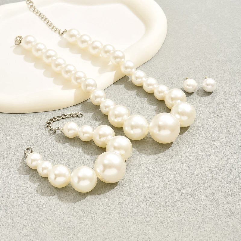 Big Large White Pearl Women Wedding Party Women Bridal Pearl Jewelry Set