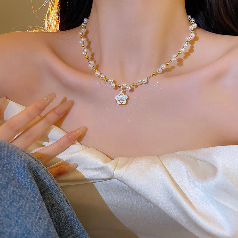 Pearl Camellia Necklace Women