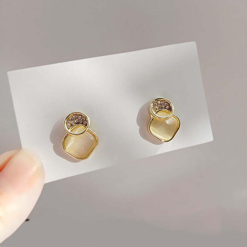 Rhinestone Opal Square Stud Earrings