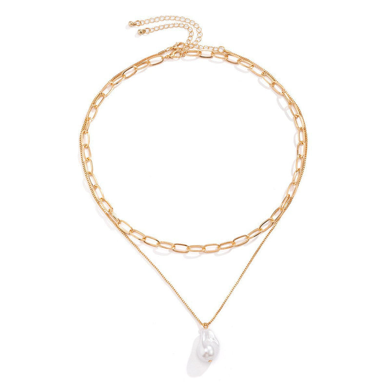 New Design Double Layer Chain Charm Pendant Pearl Necklace