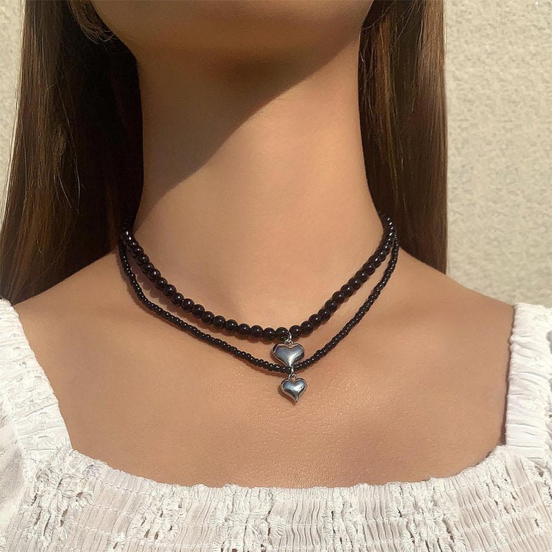 Heart Pendant Black Short Choker Necklaces