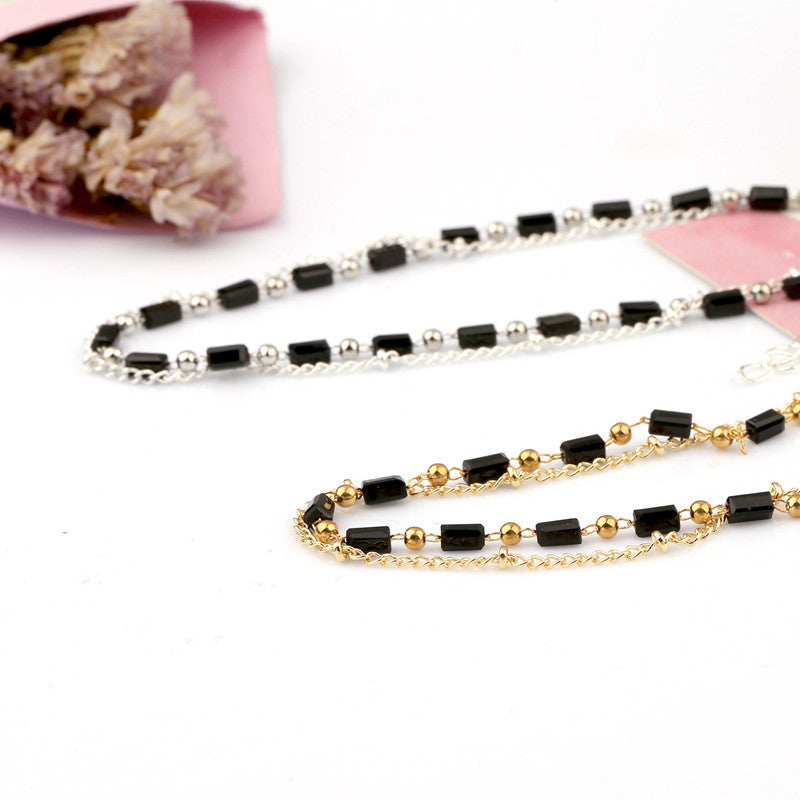 Vintage Black Long Beads Double-layer Foot Chain
