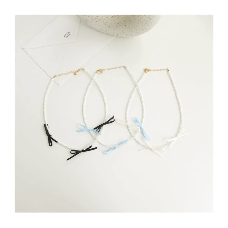 Black Ribbon Bow Pearl Necklace