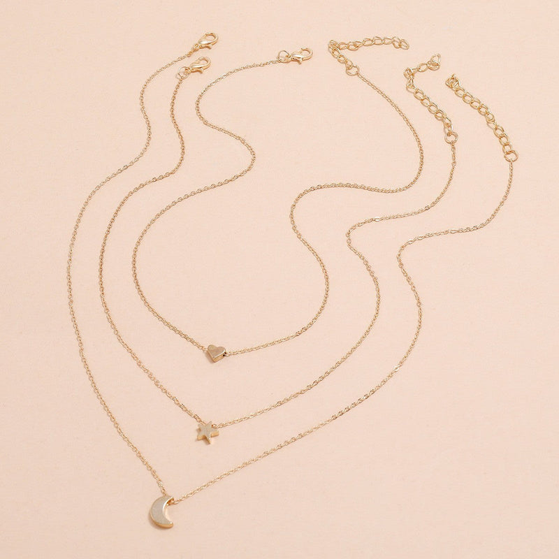 Chain Moon Star Heart Necklace Women Multi Layer Chains