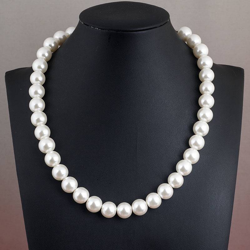 Round White Simulated Glass Pearl Necklace Strand