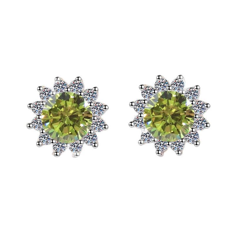 S925 Colorful Moissanite/CZ Sunflower Halo Stud Earrings, 12 Color 0.5ct D-Grade VVS Certificate, Hypoallergenic Sterling Silver Jewelry Gift