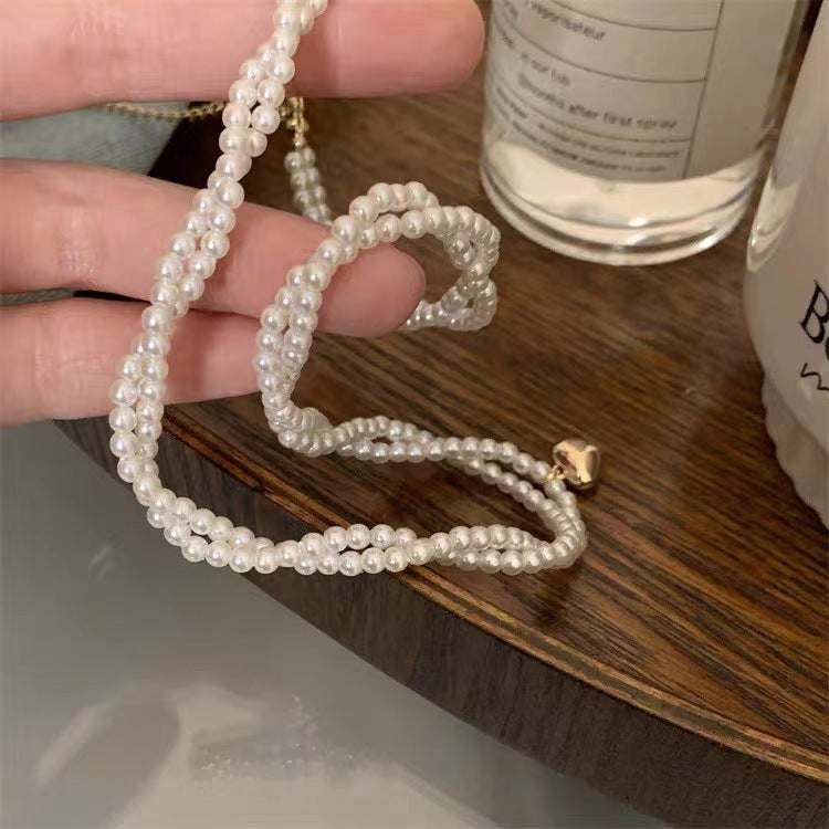 Multi Layer Pearl Necklace Luxury Wrapping Heart Pendant Chain Choker for Women