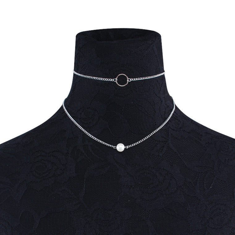 Modern Choker Necklace Two Layers Ring Chain
