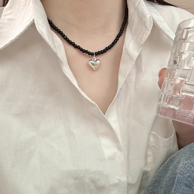 Glass Beads CCB Peach Heart Necklaces