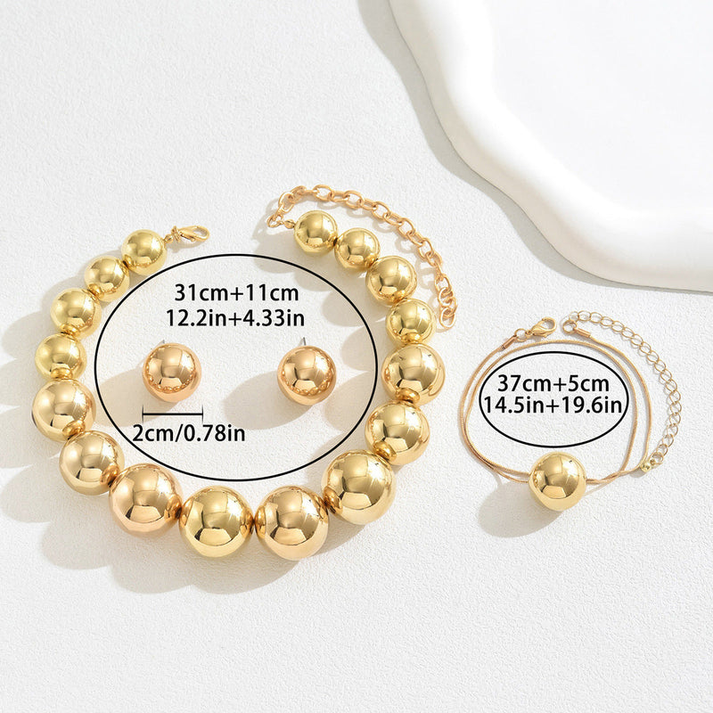 Classic Luxury Pearl Beads Bracelet Necklace Earrings Set