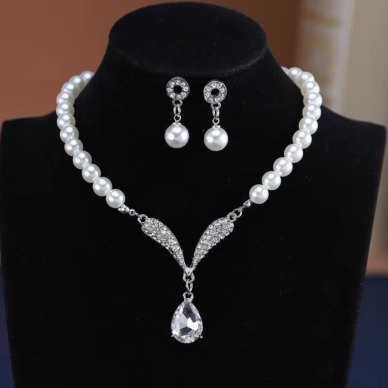 Elegant Pearl Bride Necklace Ear Accessories for Banquet Wedding