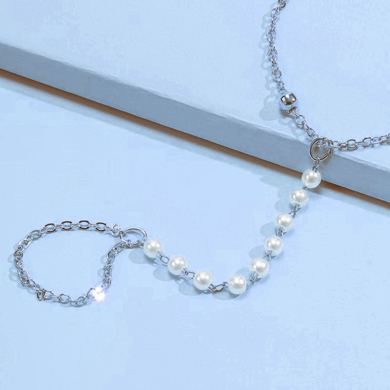 Pearl Beads Chain Finger Ring Bracelet