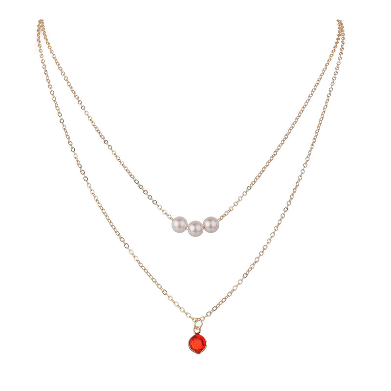 Women Red Crystal Layer Choker Necklace