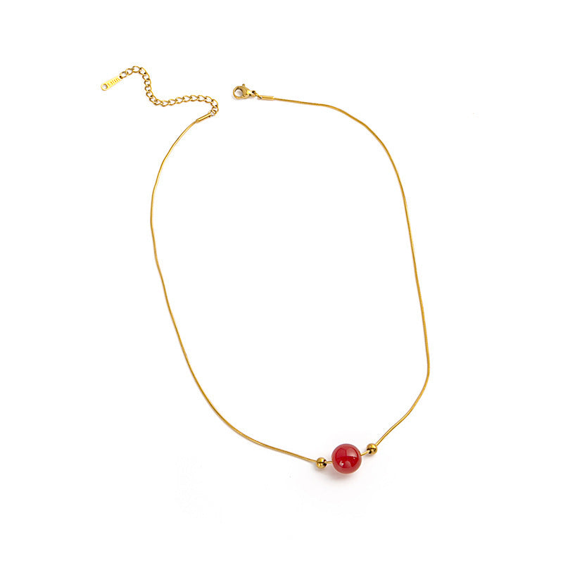 Red Agate Pendant Necklace Snake Chain Semi Stone Pendant Necklace