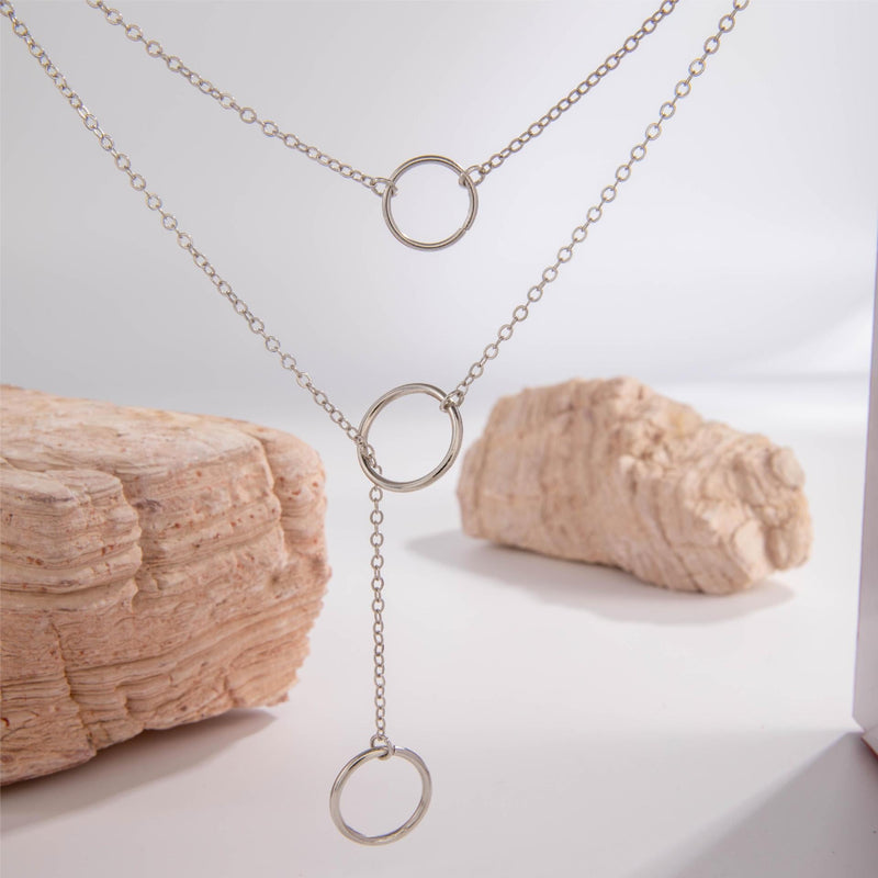 Round Pendant Chain Necklace Two Layers