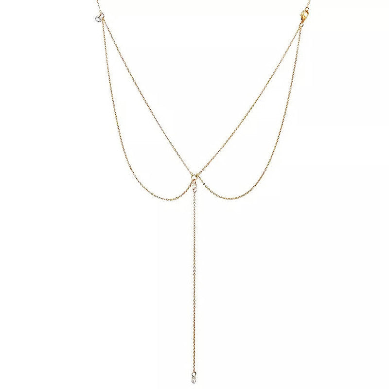 Crystal Tassel Pendant Necklace Back Chain for Women