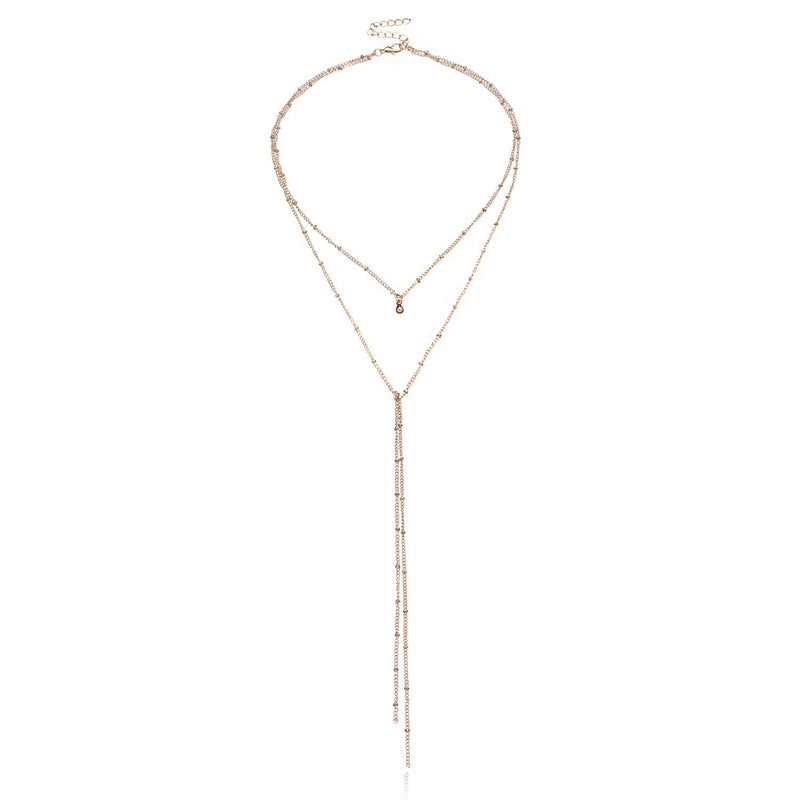 Double Layer Tassel Long Bead Chain Choker Necklace