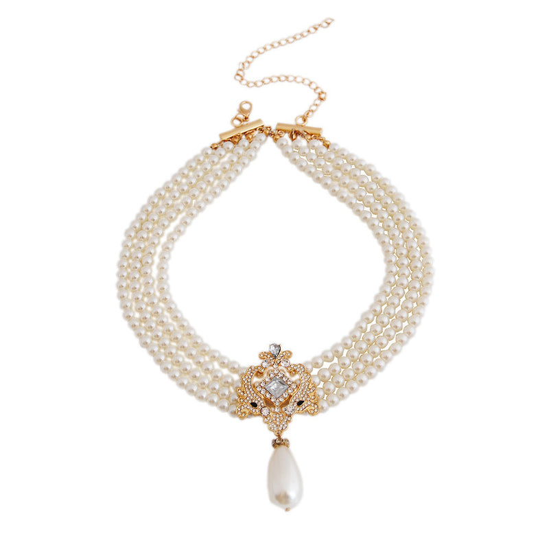Multi-layered Pearl Necklace Exaggerated Rhinestone Sweet Bride Necklace