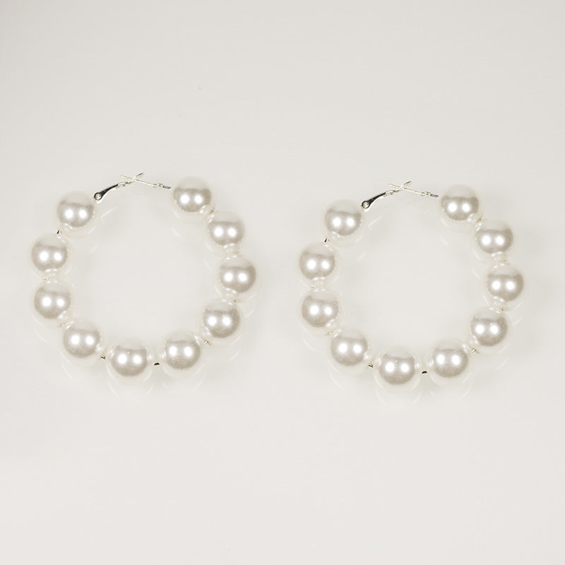 Round Pearl Bead Hoop Earrings