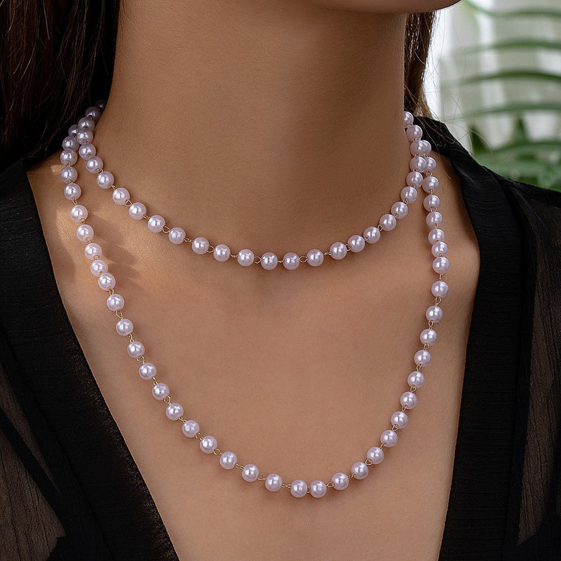 Multilayer Beaded Pearl Choker Necklace
