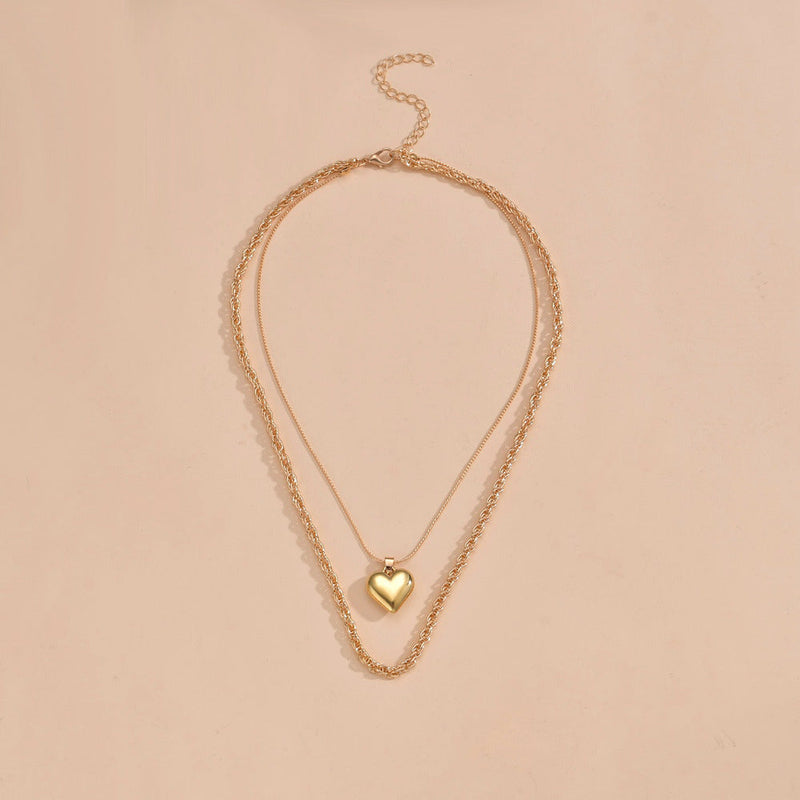 Multilayer Big Heart Pendant Necklace