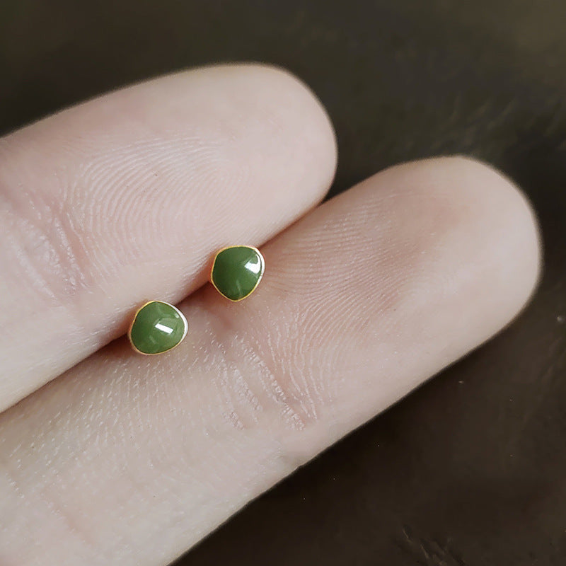 Geometric Green Enamel Stud Earrings