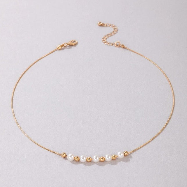 Thin Chain Necklace with Imitation Pearl