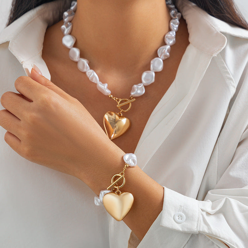 Baroque Imitated Pearl Peach Heart Pendant Necklaces/Bracelets