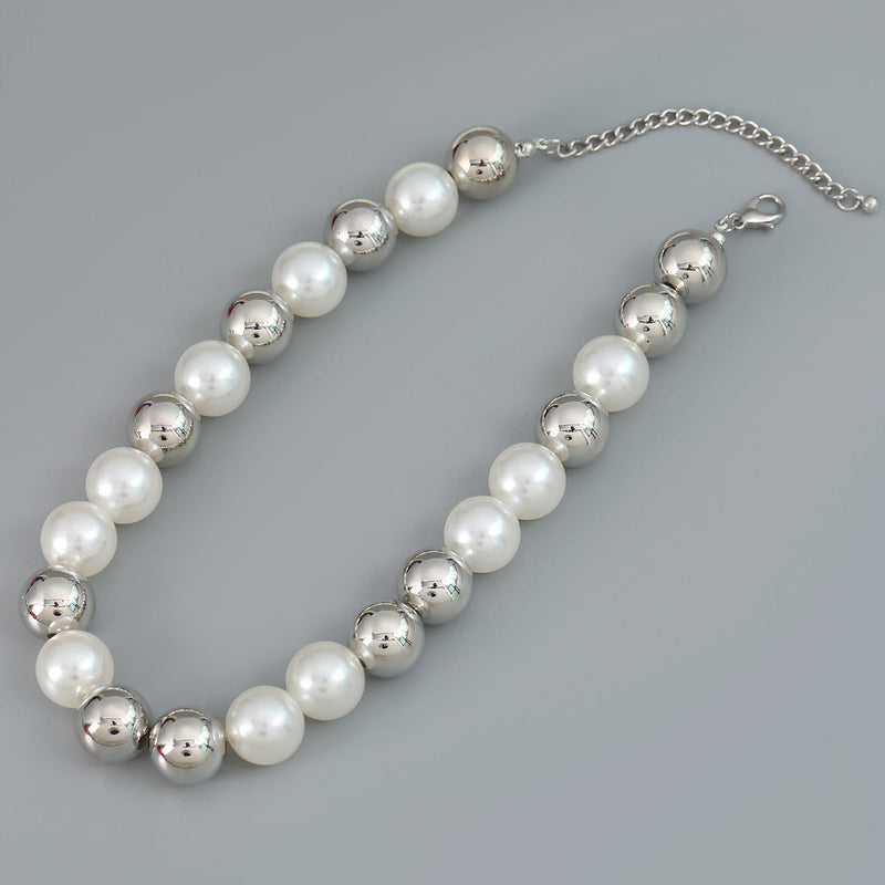 White Silver Mixed Color Pearls Simple Beaded Necklaces