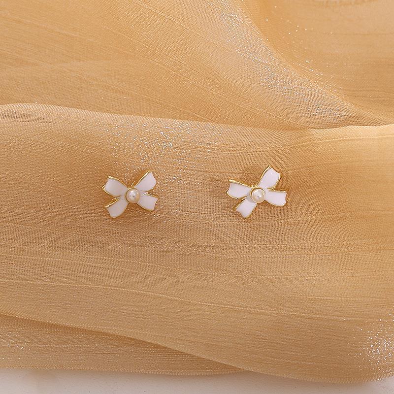 White Enamel Bow Earrings