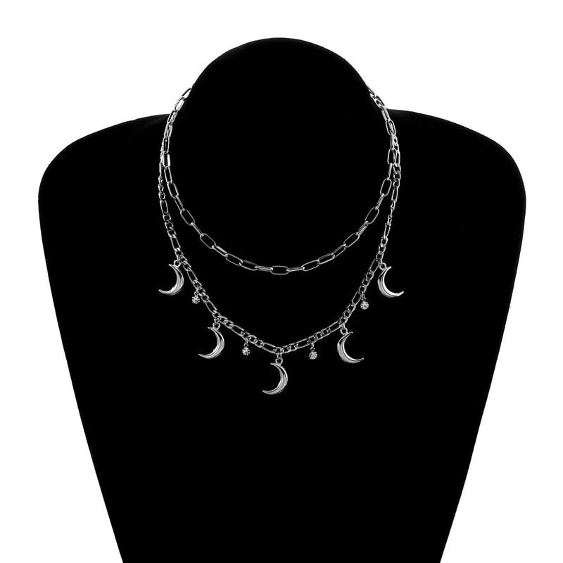 Vintage Jewelry Multi Moon Charm Layered Chain Necklace
