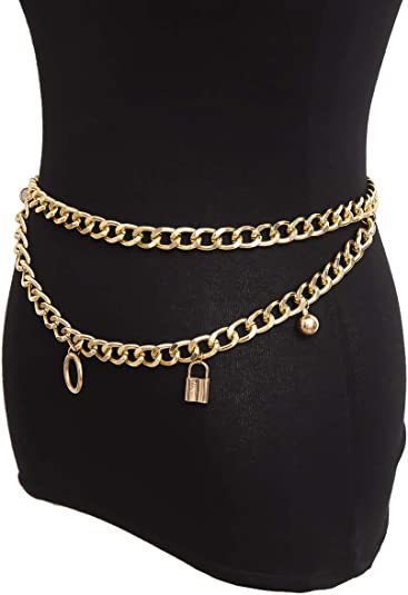 Chunky Body Chain Geometric Tassel Lock Multi Layer Waist Chain