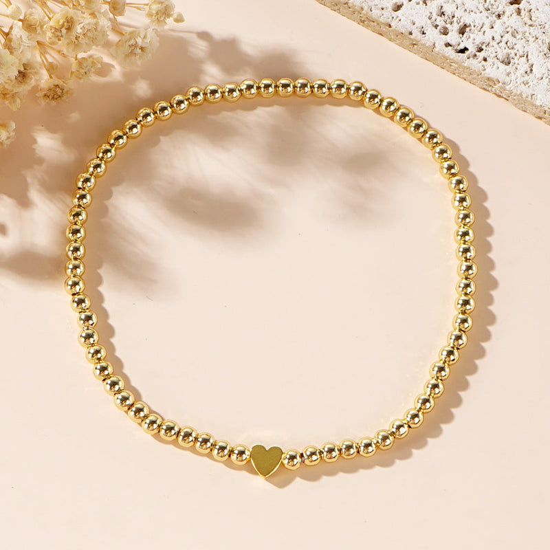 Metallic Beads Love Heart Anklets Jewelry