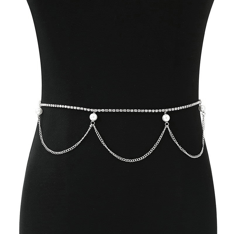 Classic Retro Simple Rhinestone Pearl Body Chain