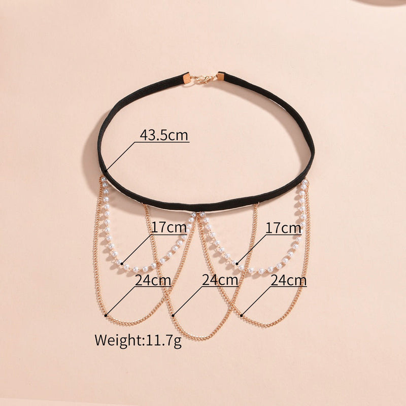 Sexy Beach Body Chain Nightclub Party Multi-layer Tassel Pearl Leg Chain