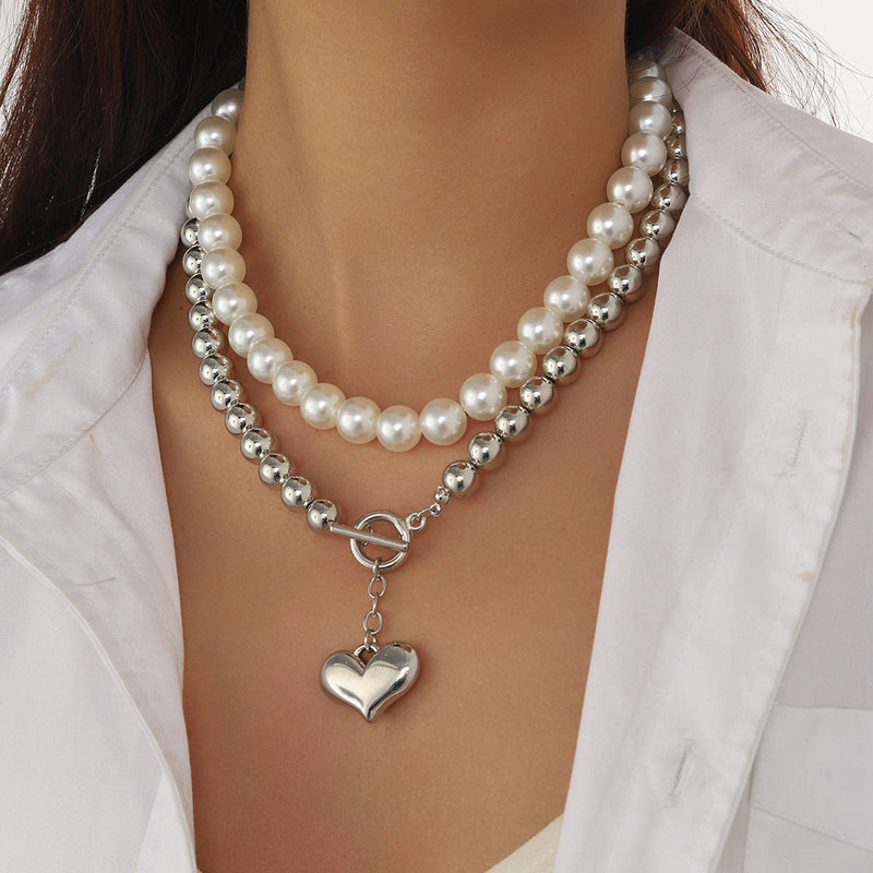 Punk Multi-layer CCB Heart Round Bead Necklace