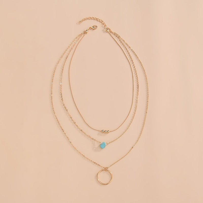 Gold Long Bohemian Pendant Necklace Turquoise Layered Necklace