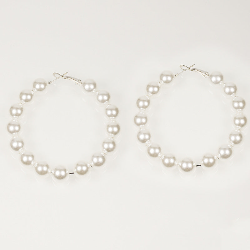 Round Pearl Bead Hoop Earrings