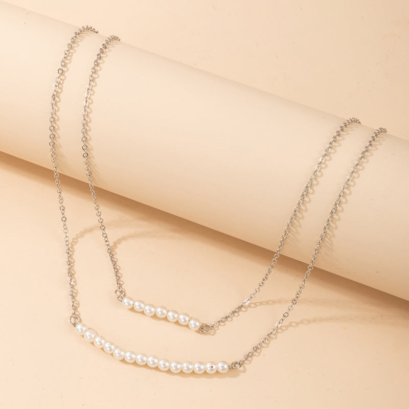 Star Pendant Imitation Pearl Necklace Double Layer