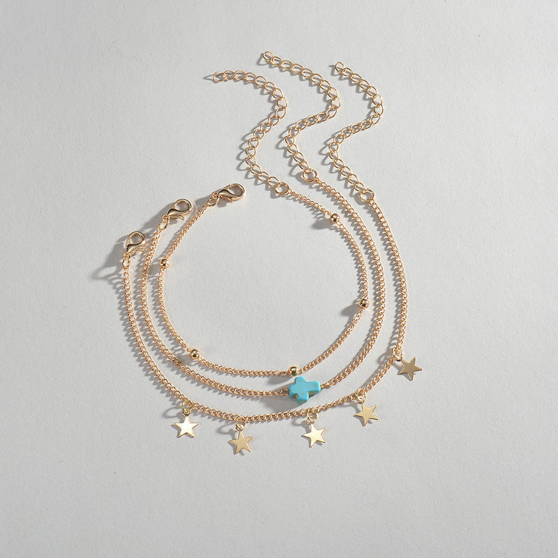 Summer Beach Multi Layered Cross Anklet Jewelry