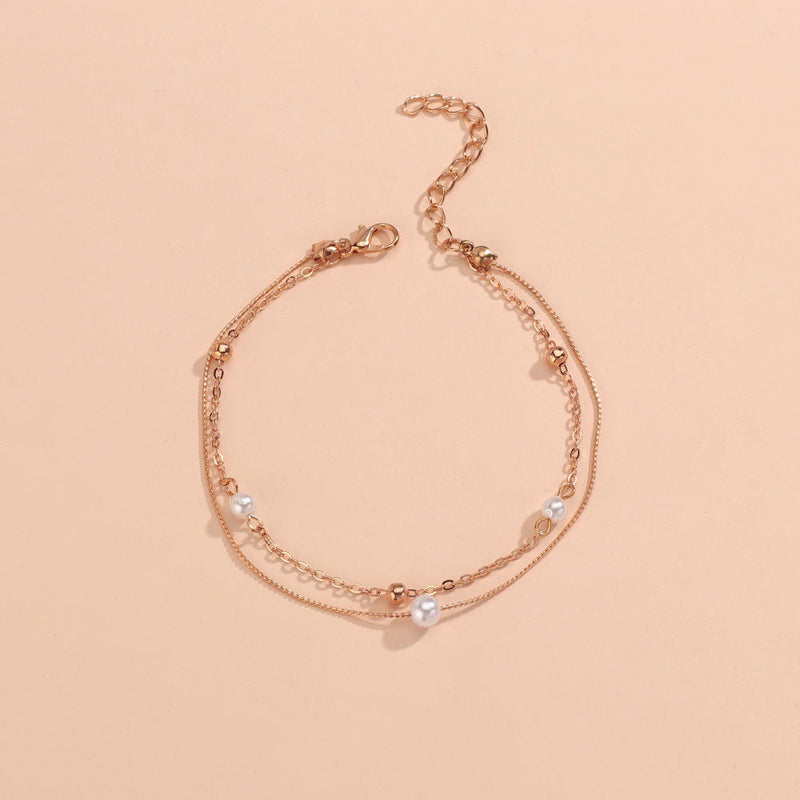 Pearl Double Layer Chain Anklet Jewelry