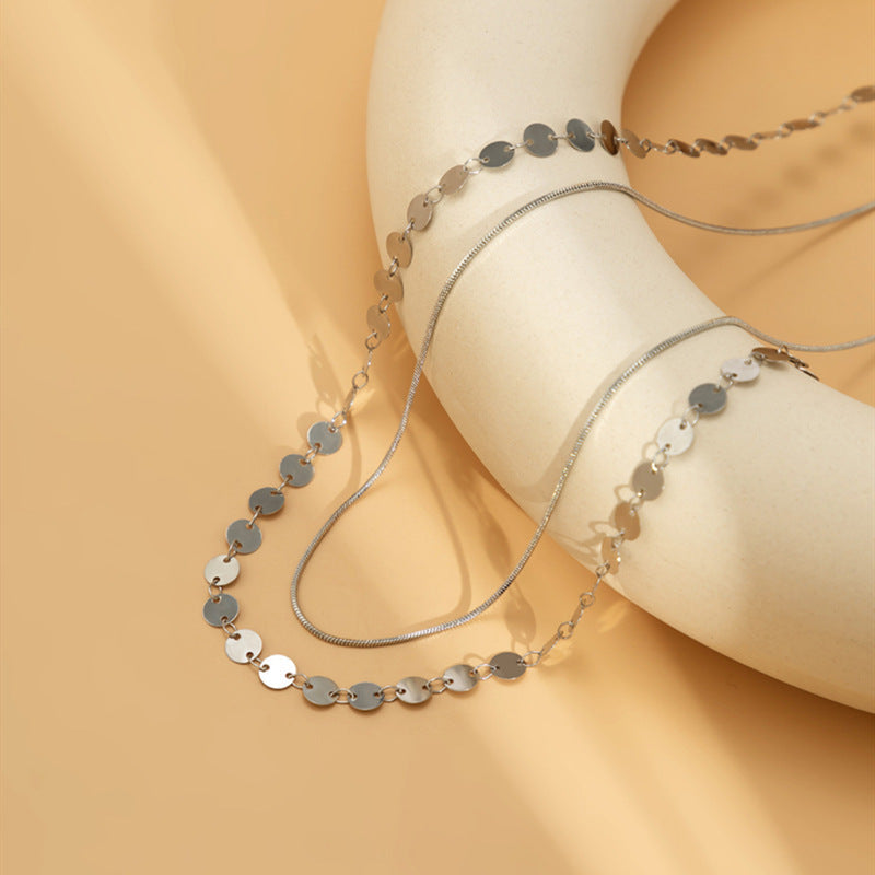 Women Sequin Snake Bone Chain Double Waist Geometric Body Chain