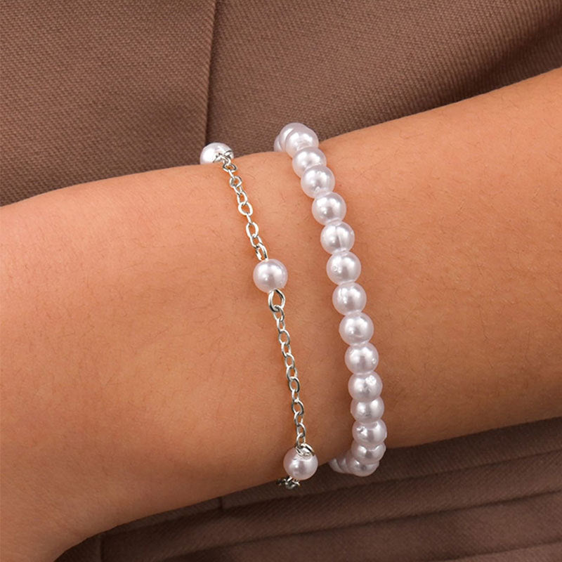 Beaded Pearl Layer Chain Bracelets