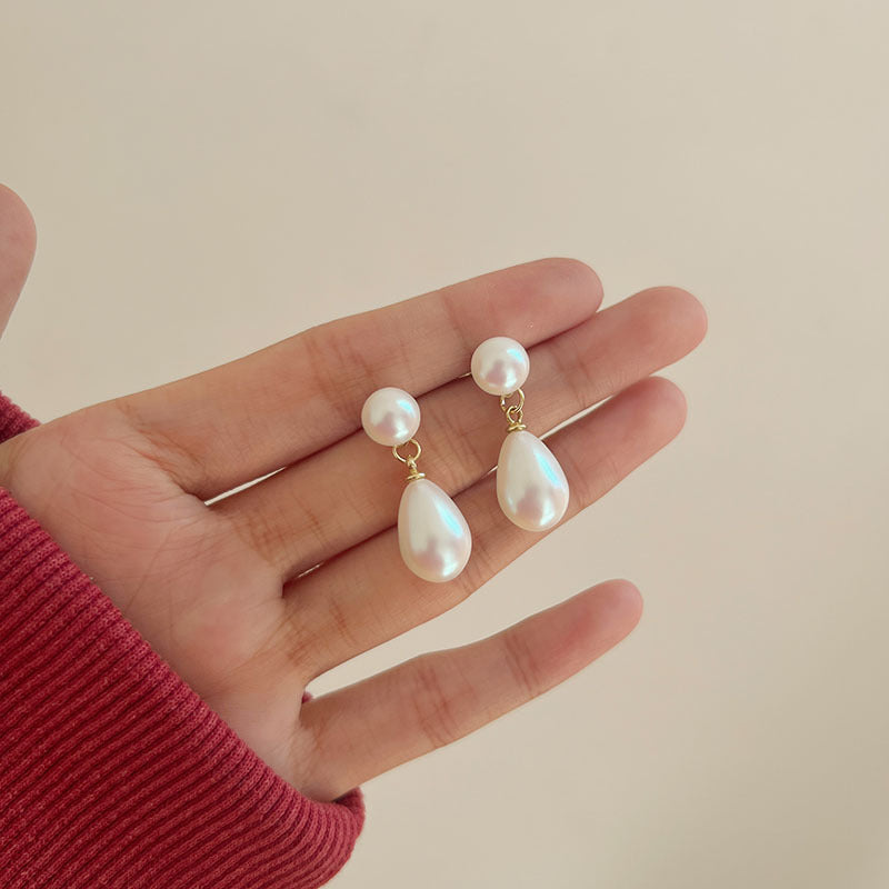 Oval Double Pearl Drop Dangle Earring