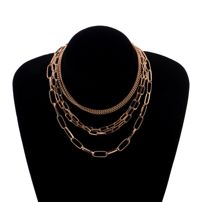 Punk Style Geometric Multi-Layered Mixed Chain Link Necklace