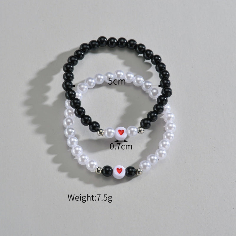 Acrylic Love Heart Beads Pearl Bracelet Set
